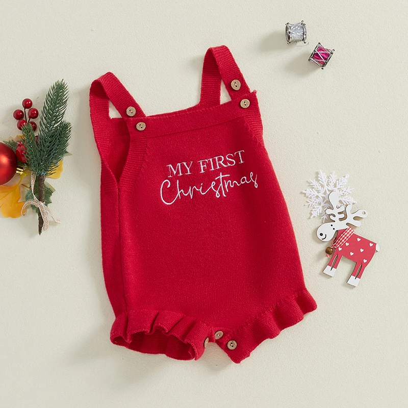 MISOWMNJOY Baby Girl Boy Knit Romper Sweater Newborn Knitwear Sleeveless Cute Letter Print Ruffle Kids Bodysuit Infant Overalls