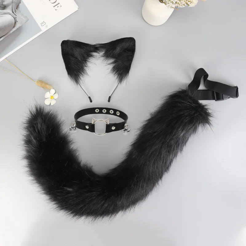 

Cos Animal Ears Hairpin Fox Ear Tail Pet Collar with Bell Sets Cosplay Costume Props Adult Exotic Apparel Faux Fur Accessories
