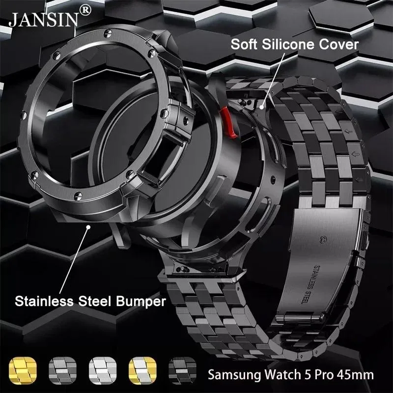 Sleek Stainless Steel Watch Band and Protective Case Bracelet Accessories