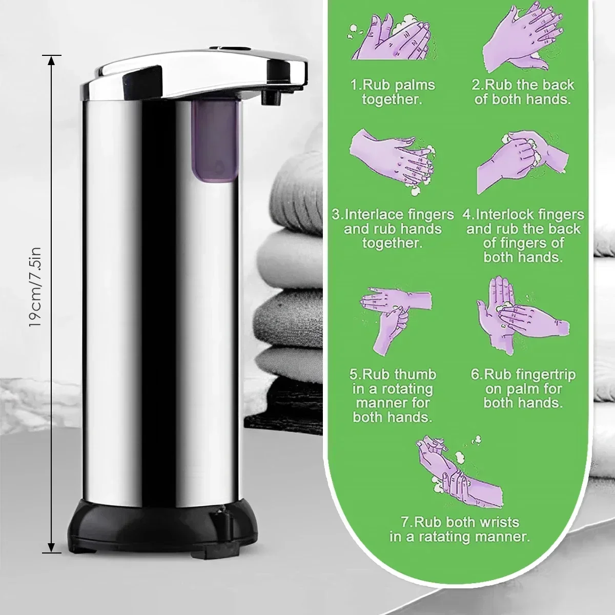280ml Automatic Soap Dispenser Adjustable Touchless Hand Soap Dispenser Motion Sensor Smart Stainless Steel Hand Sanitizer 4