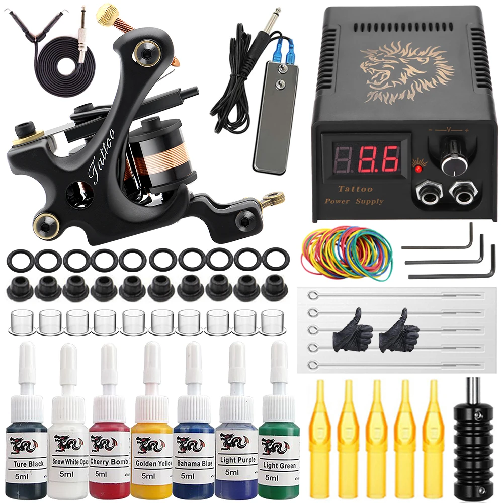 Free Ship Cheap Beginner Tattoo Kit With Hot Sales USA Brand Ink One  Machine Complete Power Supply Dragonhawk Art Pigment - AliExpress