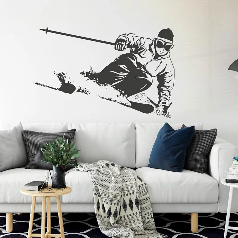 Downhill Skiing Wall Decal Winter Sport Skier Wall Sticker Vinyl Art Interior Home Decor Room Removable Mural Wallpaper 4724