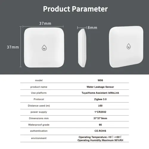 Tiny Water Leakage Smart Sensor ZigBee Smart Leakage Detector Alarm Supports tuya/Home Assistant/eWeLink for Smart Home Security - Image 6