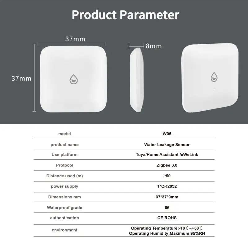 Tiny Water Leakage Smart Sensor ZigBee Smart Leakage Detector Alarm Supports tuya/Home Assistant/eWeLink for Smart Home Security - Image 6