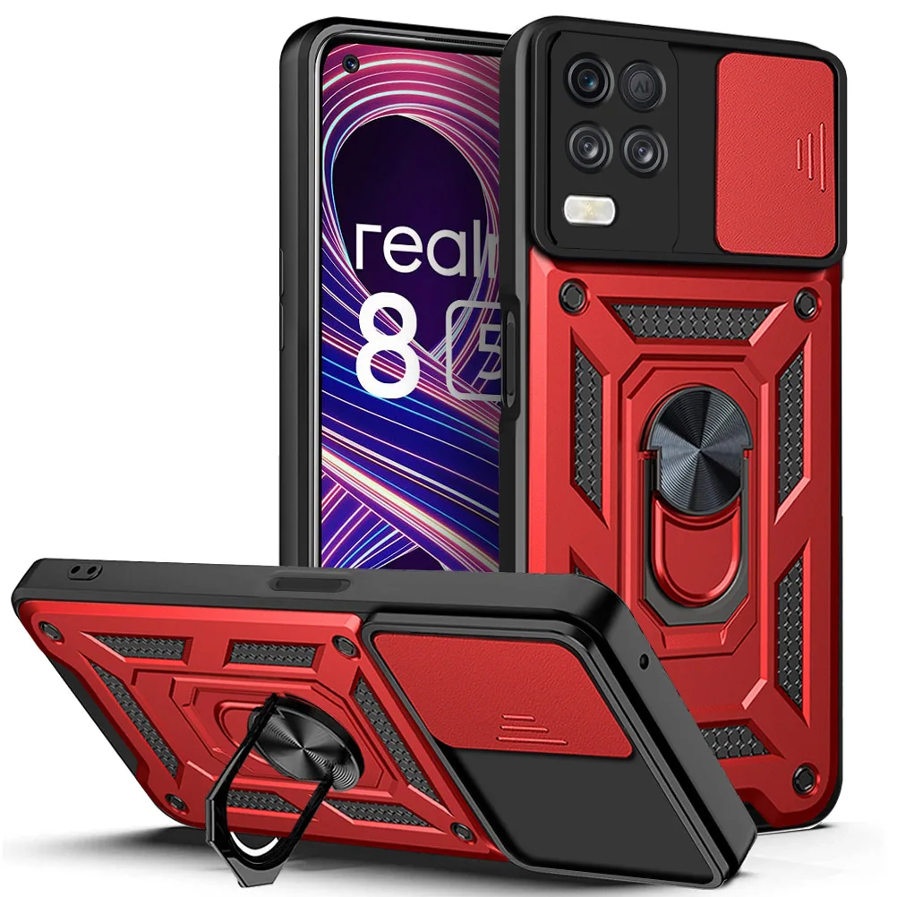 리얼미 8i 케이스 리얼미 8 커버 리얼미 8 프로 8s 5G 8i 마그네틱 링 홀더 아머 폰 케이스 슬라이드 카메라 보호 백 커버