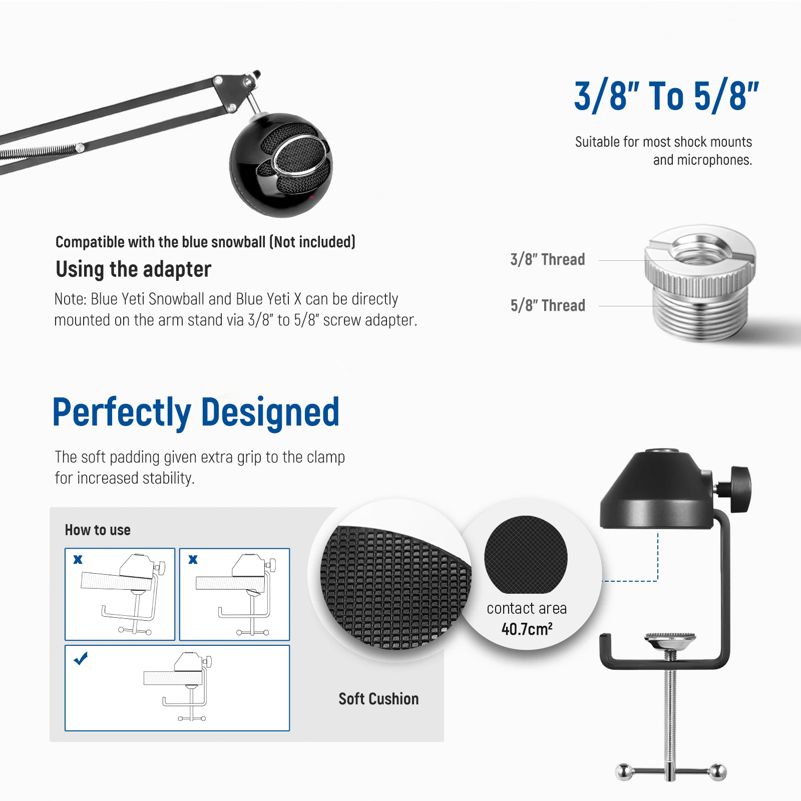 Desktop Microphone Hanging Adjustable Boom Scissor Arm, with 3/8” to 5/8” Screw