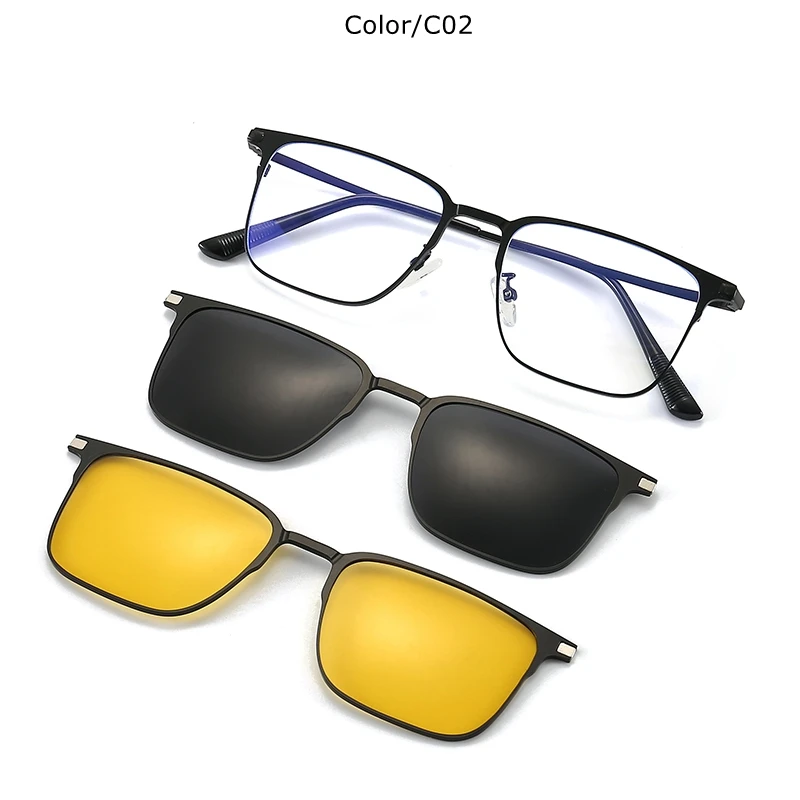 Classic Square Metal 3 In 1 Magnet Clip On Gl Frame Polarized Sungl For Men Women 2023 New Optical Computer_voghion.com