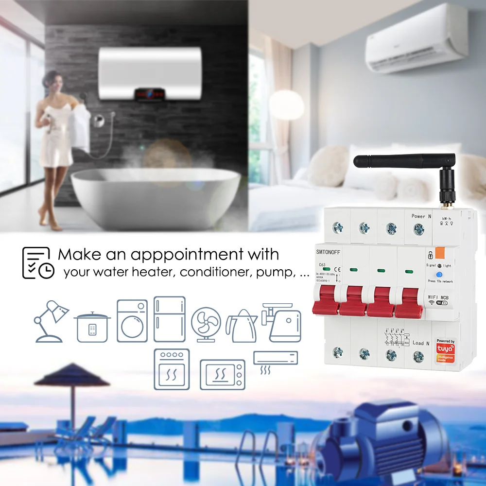 Tuya Smart WiFi RS485 4P MCB Breaker Prepaid Meter Timer Switch Voltage Current