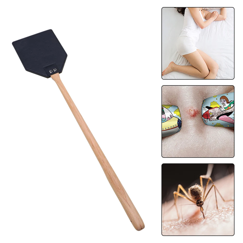Leather Fly Swatter with 19inch Long Wood Handle Sturdy Durable Flyswatter for Indoor and Outdoor Pest Control Rustic Swatter