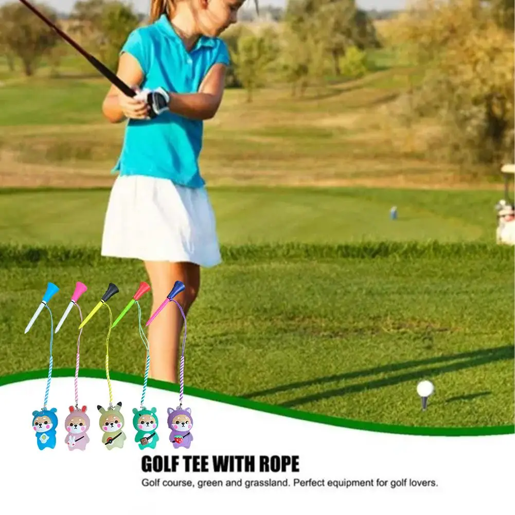 Golf Rubber Tees With Flashing Light Cute Cartoon Pattern Golf Ball Holder With Rope Prevent Loss Prevent Loss Golf Ball Holder