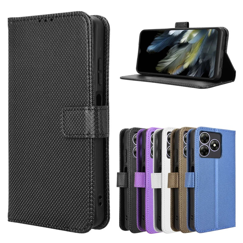 Diamond Pattern Luxury Wallet Leather Strap with Magnetic Closure in Blackview Wave 8/8C