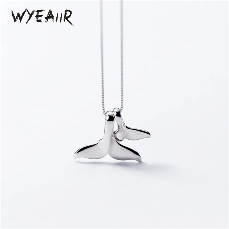 Wyeaiir 925 Sterling Silver Dolphin Tail Cute Mini Smooth Shiny Fine Jewelry Collana Femminile Di Lusso