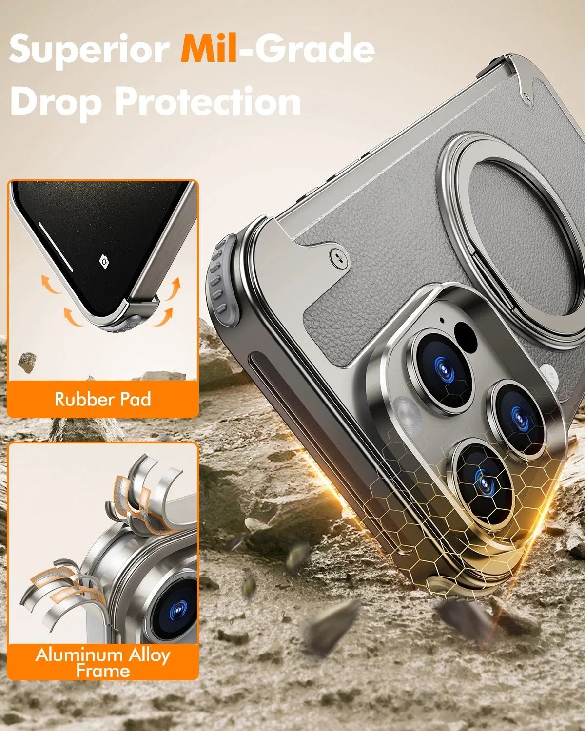 Eary Leather Phone Case for iPhone 15 14 13 12 Pro Max 15 Plus With 360° Holder Frameless for MagSafe Wireless Charging Bumper