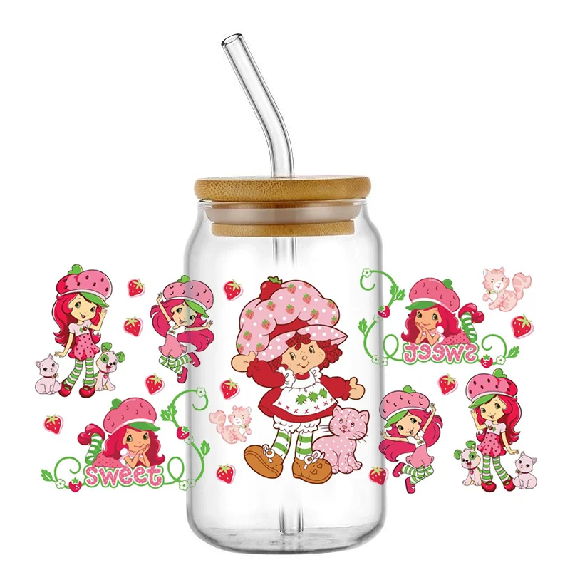 16oz UV DTF Cup Wrap 30 types of cartoon strawberry girls pattern DIY Logo Sticker