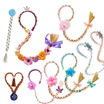 Bambine Fascia Elsa Parrucca Treccia Strass Cosplay Tessitura Treccia Rapunzel Gelsomino Principessa Festa HairHoop Accessori per capelli