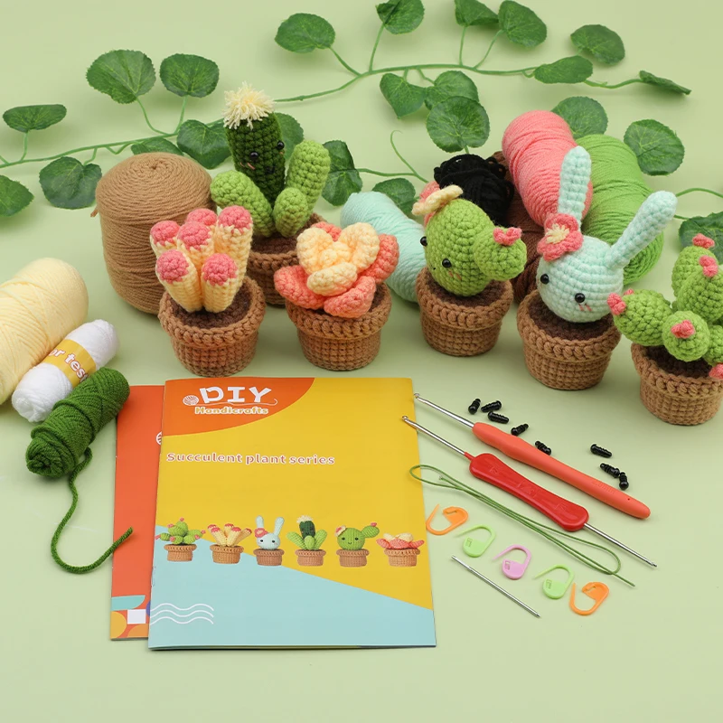 3/6pcs Crochet Kit for Adults Crochet Hooks Yarn Polyester Fiber Stitch Markers Plastic Eyes for Beginners