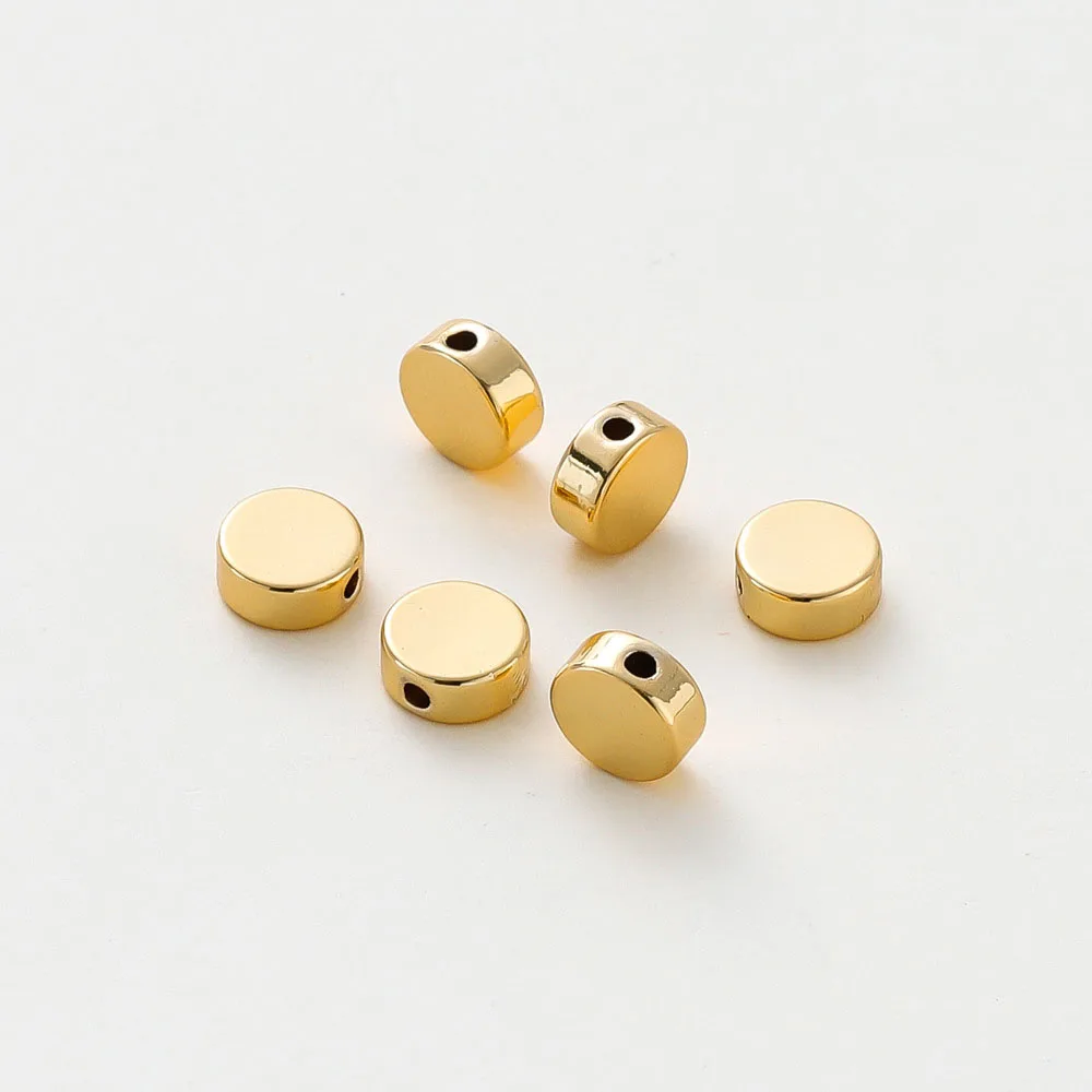

20PCS 6MM Hole 1MM 18K Gold Color Plated Brass Round Beads Spacer Beads for Bracelet High Quality Diy Jewelry Accessories
