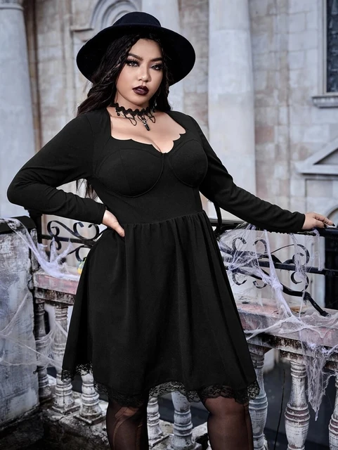 fortvivlelse krystal Kalkun Black Halloween Dress Plus Size | Gothic Black Plus Size Dresses - 2023  Dress Y2k - Aliexpress