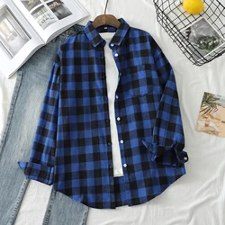 2023 Chic Women's Plaid Loose - Fit Long Sleeve Blouse - Fresh College Style - M (21829)