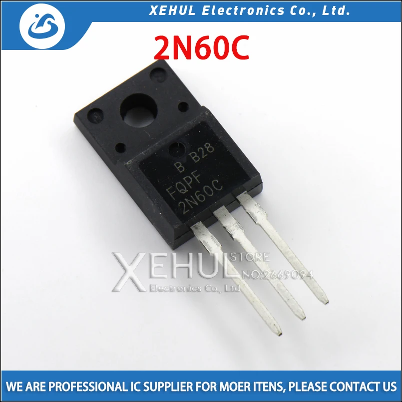 

10pcs FQPF2N60C 2N60C 2N60 600V 2A MOSFET N-Channel transistor TO-220F new original