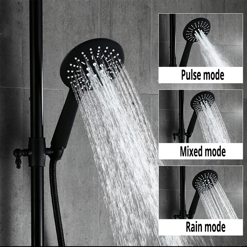 Black Shower Head High Pressure Water Saving Rainfall Spray Bathroom 3 Function Adjustable Spa Massage Round Handheld Showerhead 360 rotated rain shower head high pressure water saving spray 3 speed adjustment one key water stop handheld shower douche