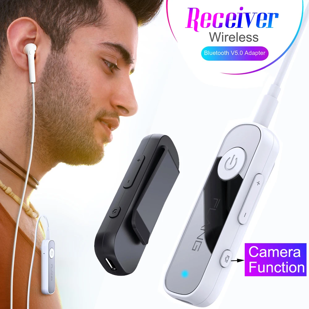 

Wireless Bluetooth 5.0 Audio Adapter 3.5mm Jack AUX Stereo Receiver For Car Speaker With Photo Taking Button Earphone Mic