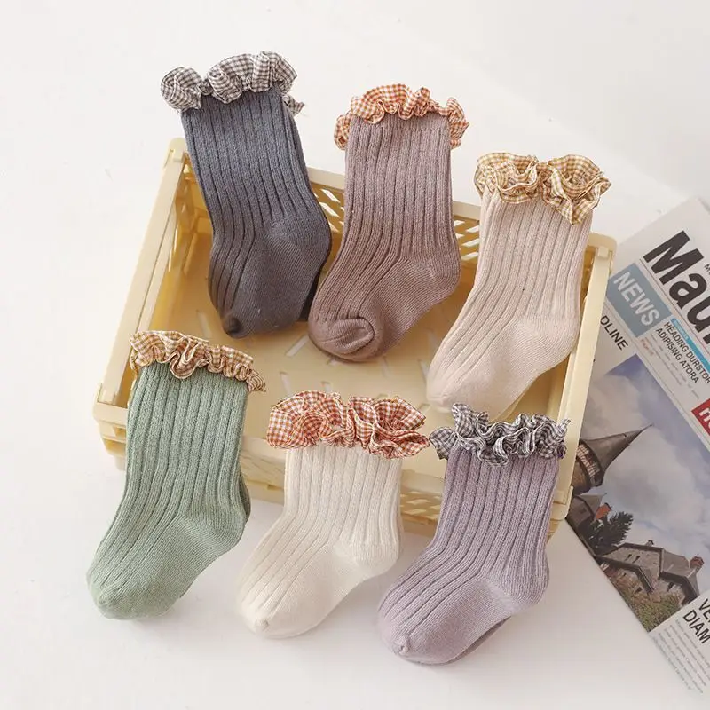 24pairs Lace Ruffle baby Short Socks girls children Plaid Bows Spanish style Socks Knee High Toddler Christmas Sock Leg Warmer