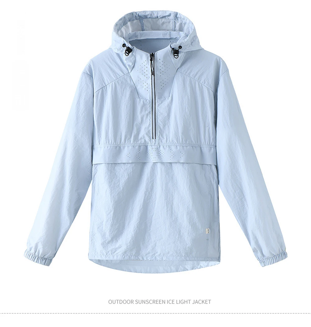 Spring Summer Men Lightweight Anorak Jacket Fashion Man Half Zip Sunscreen Hooded Coats Men UPF50+ Windbreaker Waterproof Jacket
