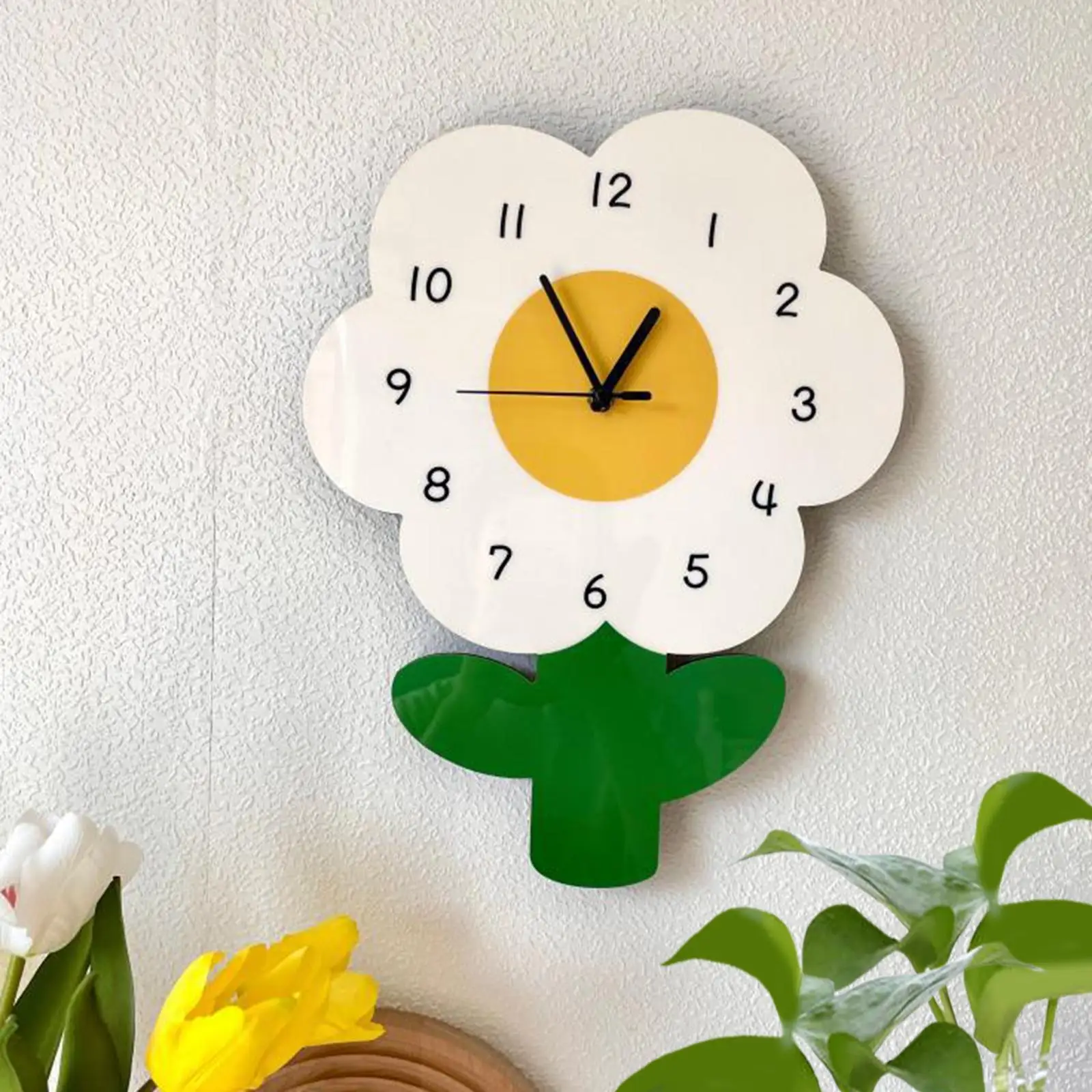 Cute Wall Clock Flower Hanging Clock Home Decor Decoration Artwork