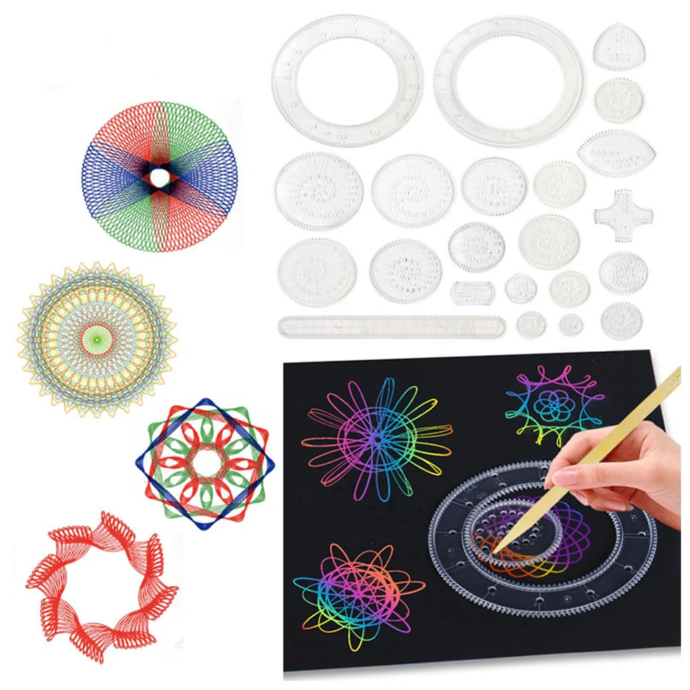 

22pcs Spirograph Drawing Toys Set Interlocking Gears & Wheels Geometric Ruler Drawing Accessories Creative Educational Kids Toy