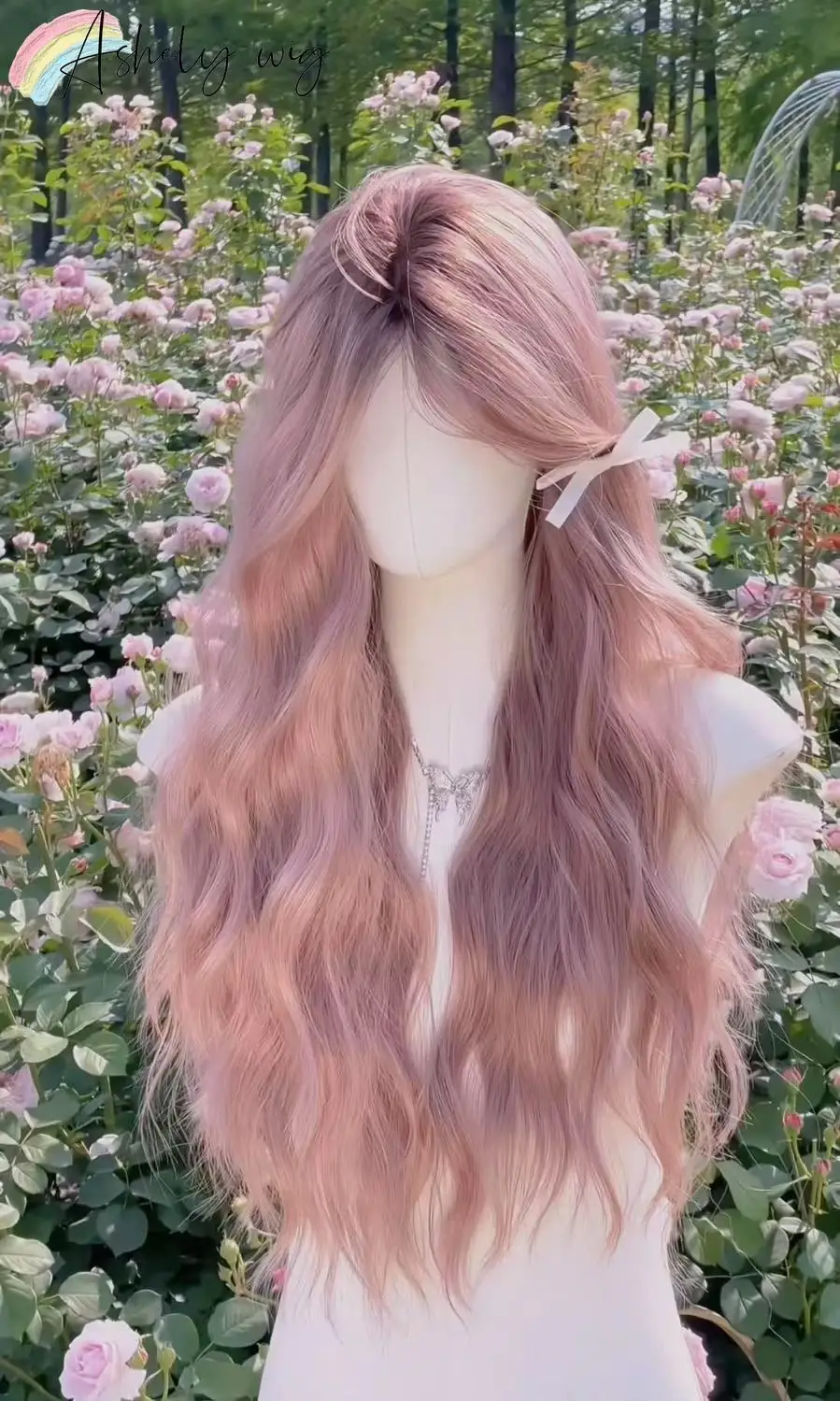 Ombre Pink Wig for Women Long Curly Hair Wigs High Temperature Fibers Synthetic Wigs Headband Natural Lolita Cosplay Wig 가발