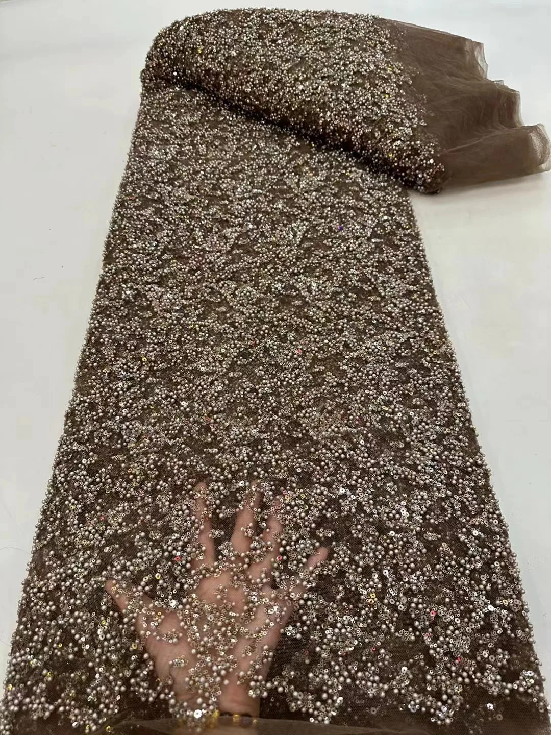 

Luxurious African Sequins Lace Fabric 2024 High Quality Heavy Beaded Embroidery French Tulle Lace For Sewing Wedding Dress
