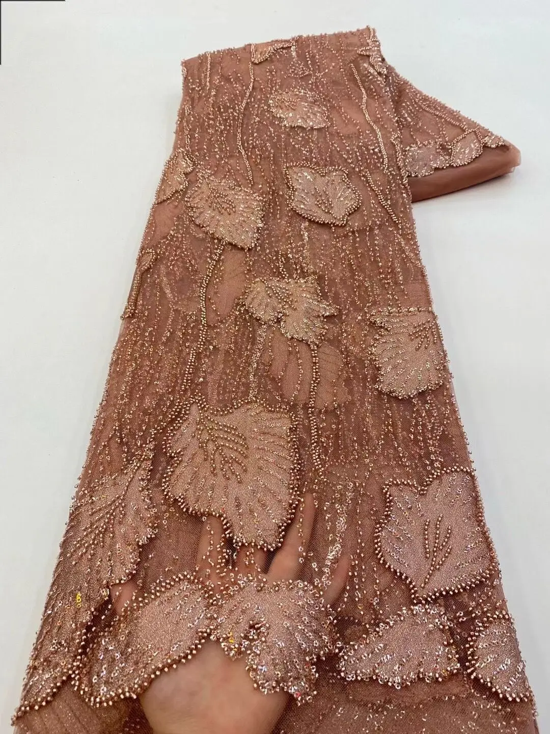 

Luxury African beads Lace Fabric High Quality SYJ-1308283 Nigerian Sequins French Tulle Fabric Material For Wedding