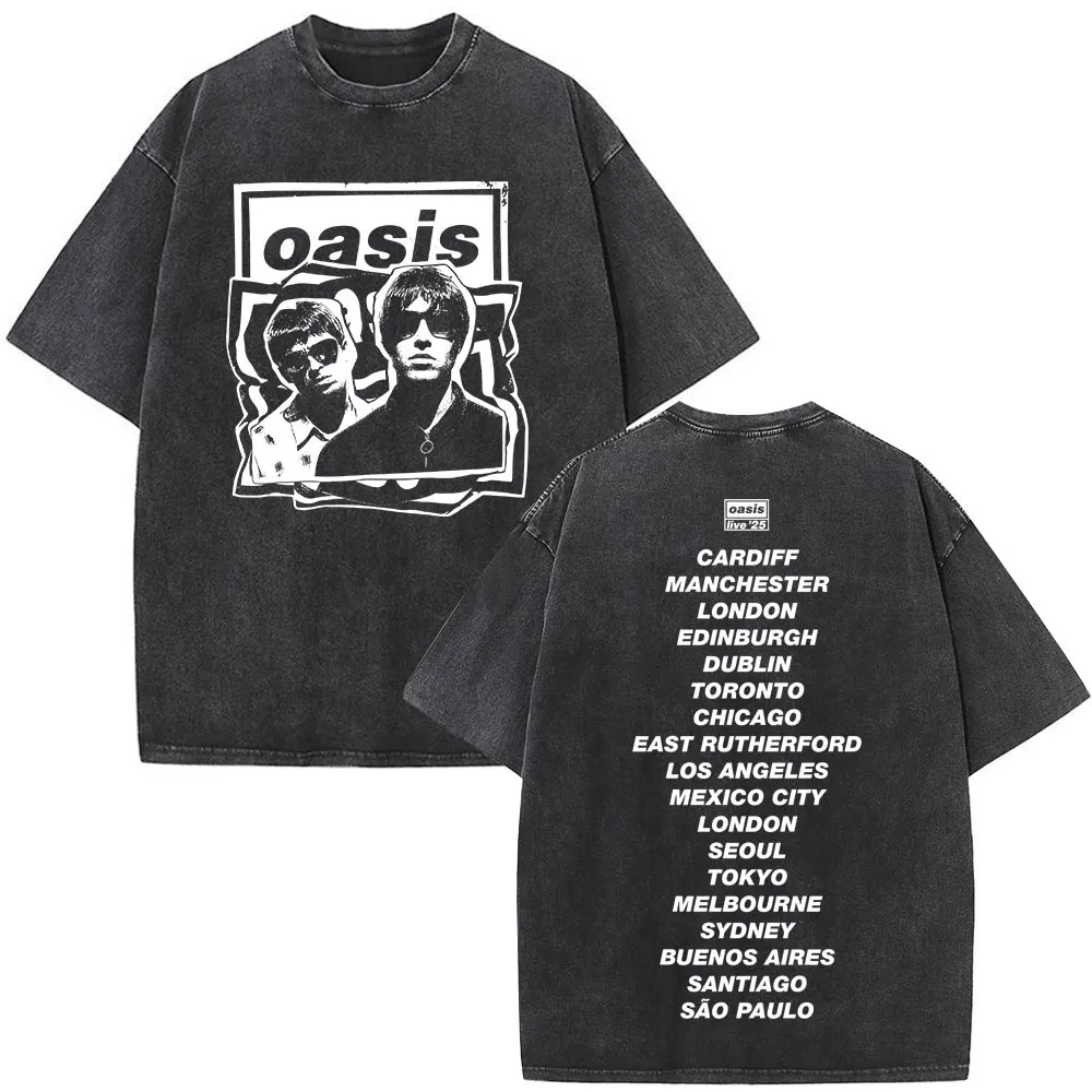 Classic Rock Band O-Oasis Live 25 Tour Vintage Washed T