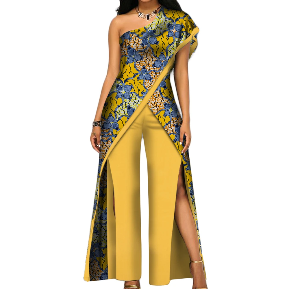 Africa Clothes for Women Ankara Fashion Pant Set for Women Sexy Off Shoulder Trousers Sets Dashiki Clothing  Print Cotton WY2373
