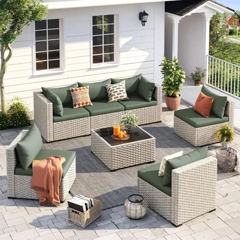 7-Piece Outdoor Wicker Sofa Set 1