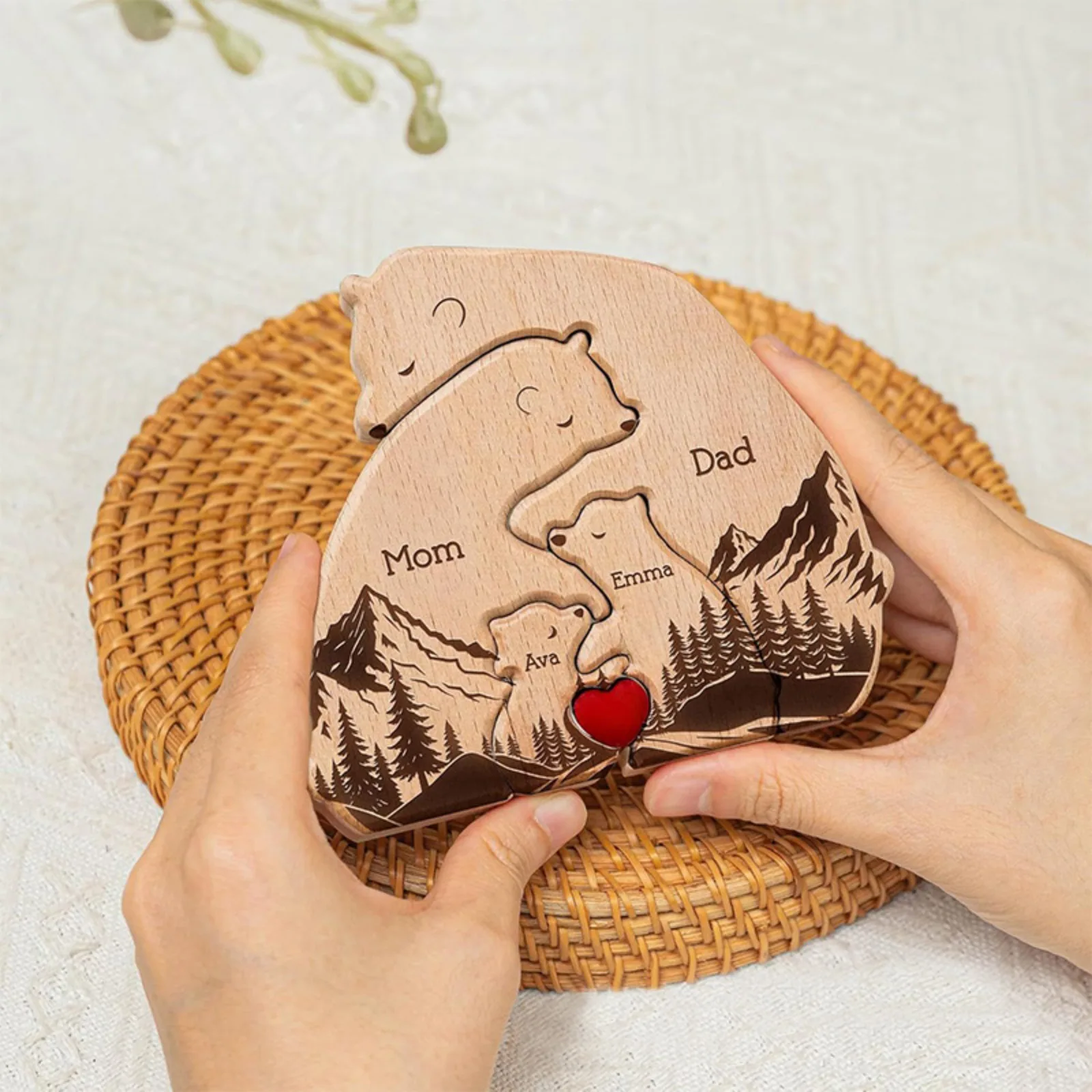 Customized Wooden Bear Family Puzzle – Heartwarming Gift for Baby's Birth or Mom, Perfect for Holidays