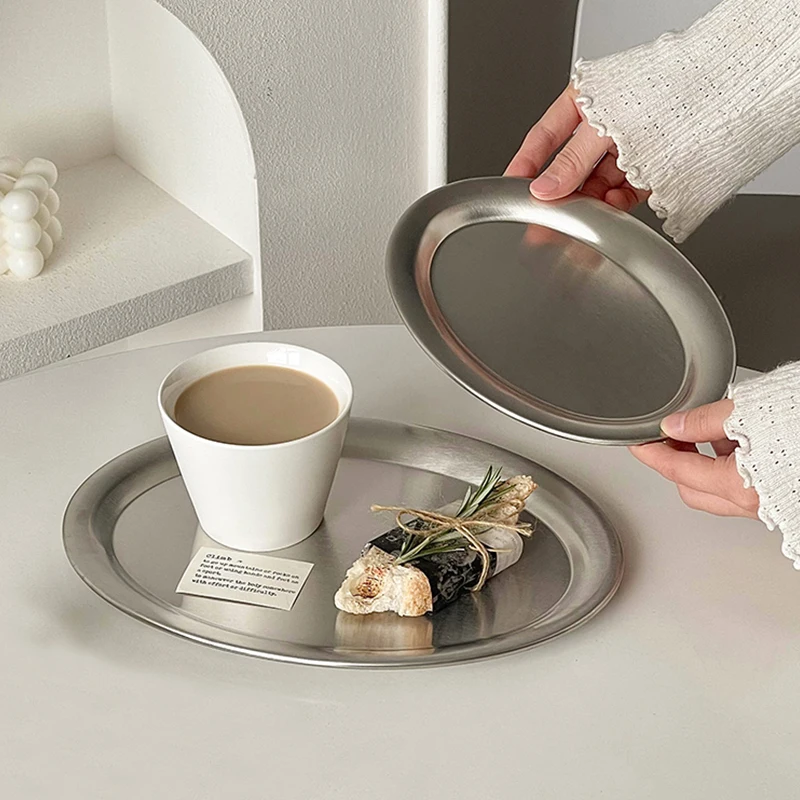 1PC Modern Stainless Steel Tray Afternoon Tea Cake Treat Dish Egg Shaped Tray Creative Stainless Steel Elliptical Plate Decor 3