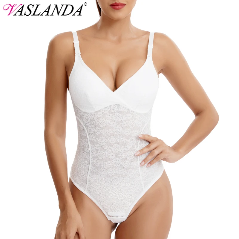 

Tummy Control Lace Thong Body Shaper Fajas Seamless Women Built-in Bra Bodysuit Slimming Waist Trainer Shapewear Corset Camisole