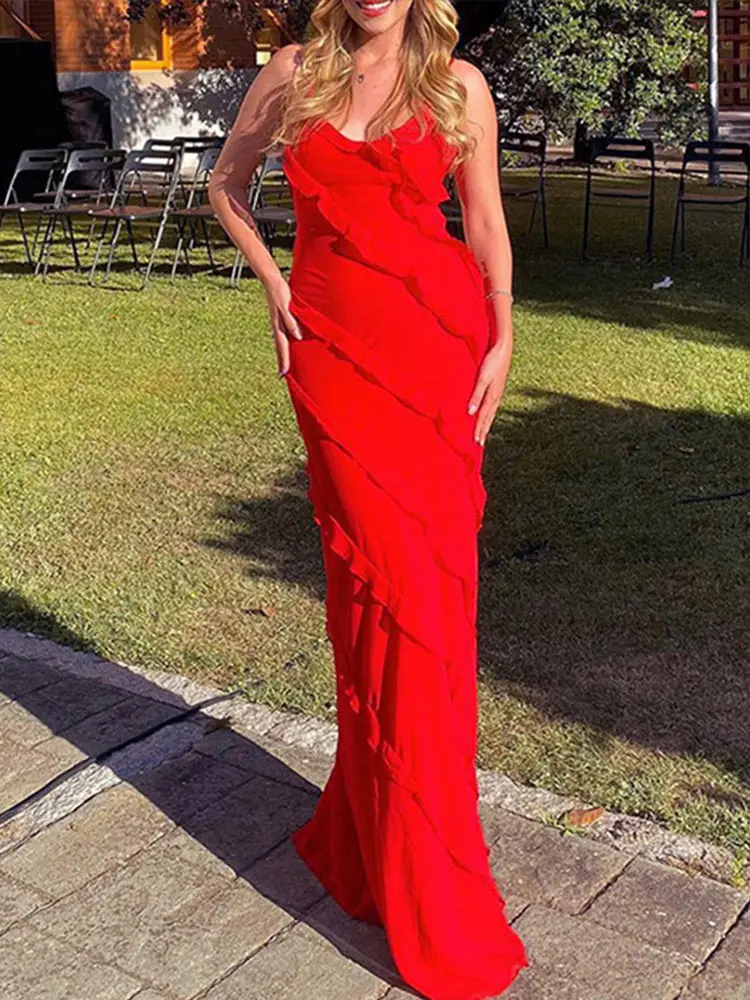 Women Elegant Deep V Neck Maxi Dress Sexy Ruffles Backless Party Club  Dresses 2023 Fashion Ladies Beach Split Sundress Vestidos - AliExpress  200000345