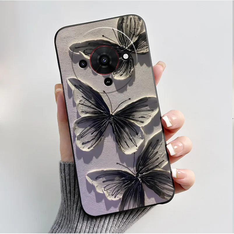 Butterfly Flower Black Soft Silicone Phone Case - Stylish Protective Back Cover