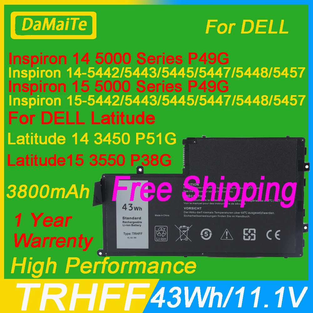 Trhff-bateria do Portátil 43wh para Dell Inspiron 145445 5447 5448 15-5542 5543 5545 5547 5548 Latitude 3450 3550 P39f P49g 1v2f6