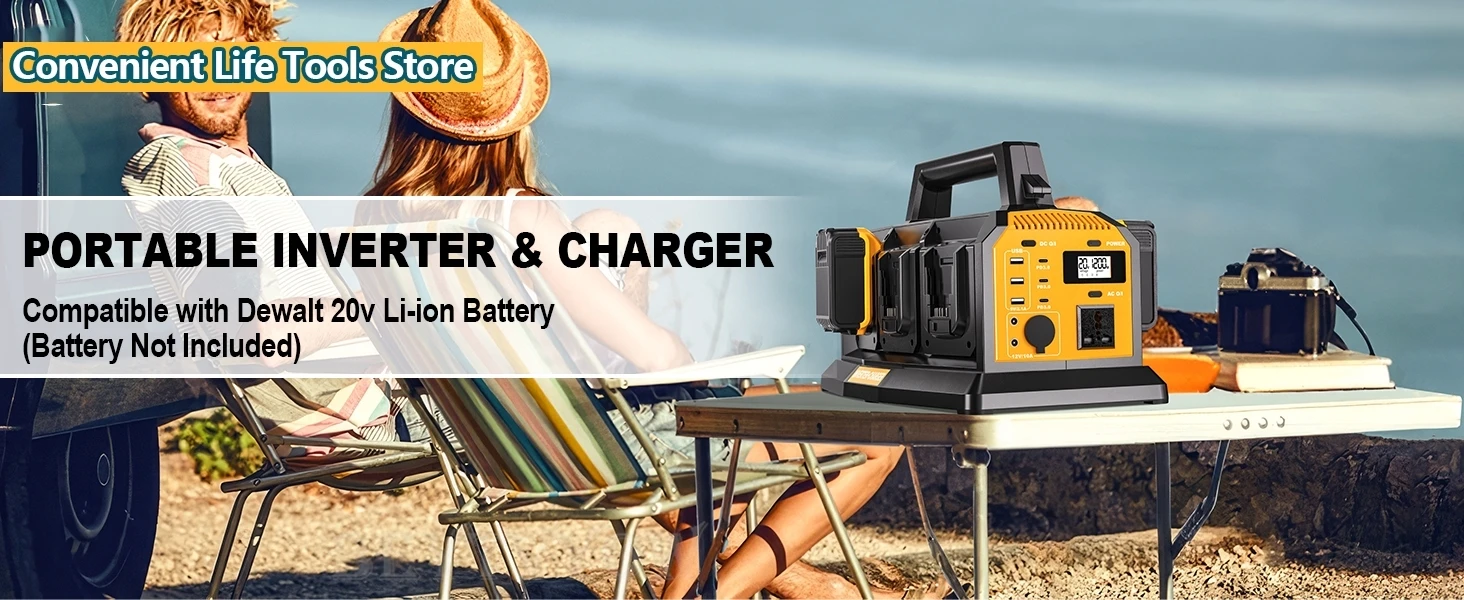 1200W Portable Inverter Battery Charger 2-in-1 for DeWalt 20V Battery 6A Rapid C