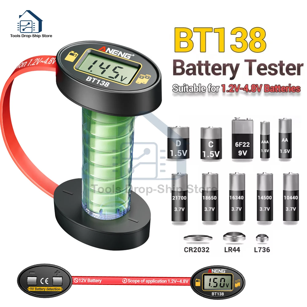BT138 Digital Battery Testers Lithium Battery Capacity Tester Display Checkered Analyzer Display AAA AA Button Cell Test battery tester lithium battery tester