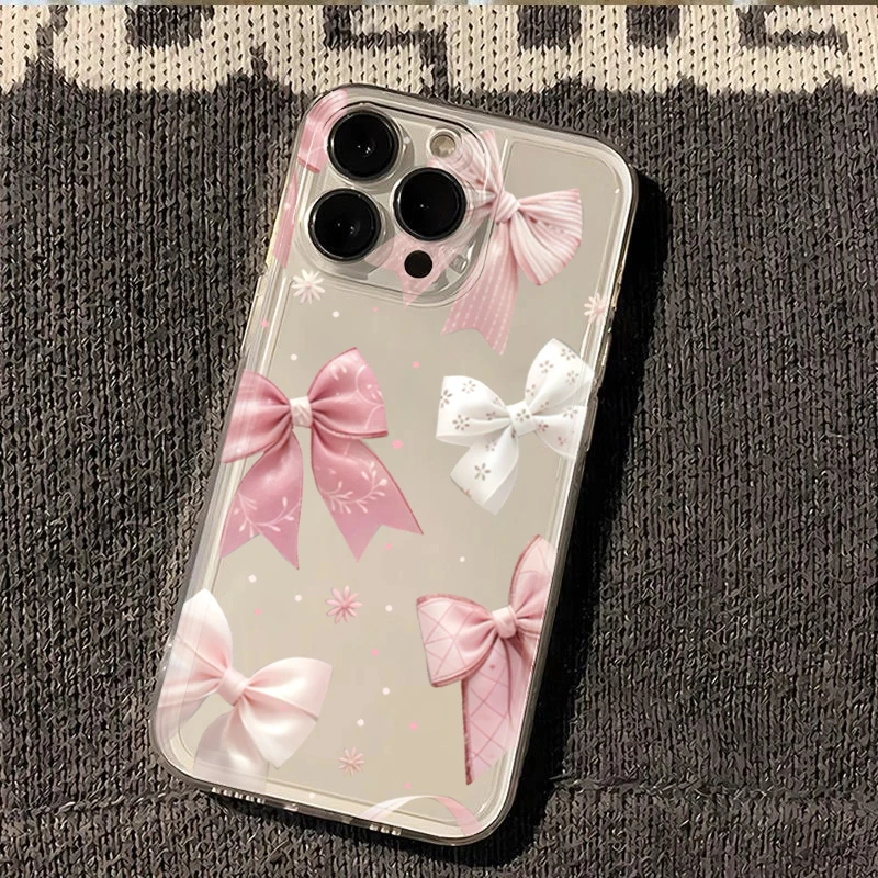 Transparent TPU Phone Case with Pink Bow Design