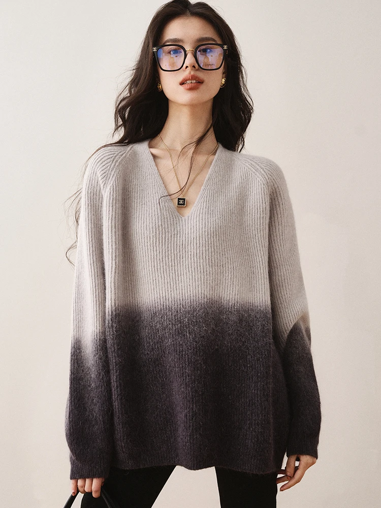 

Женский вязаный свитер с V-образным вырезом, демисезонный Модный женский теплый свободный джемпер с длинным рукавом