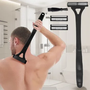 Rasoio da barba per uomo con tripla lama manuale per la schiena, rasoio per capelli, manico lungo, pieghevole, per rimozione della maniglia della gamba del corpo 1