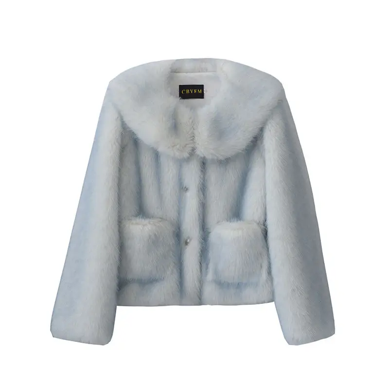 Faux Fox Fur Coat for Women, Gradient Color, Warm Outwear, Temperament, Leisure Short Outcoat, Fashion, New, Winter, 2024