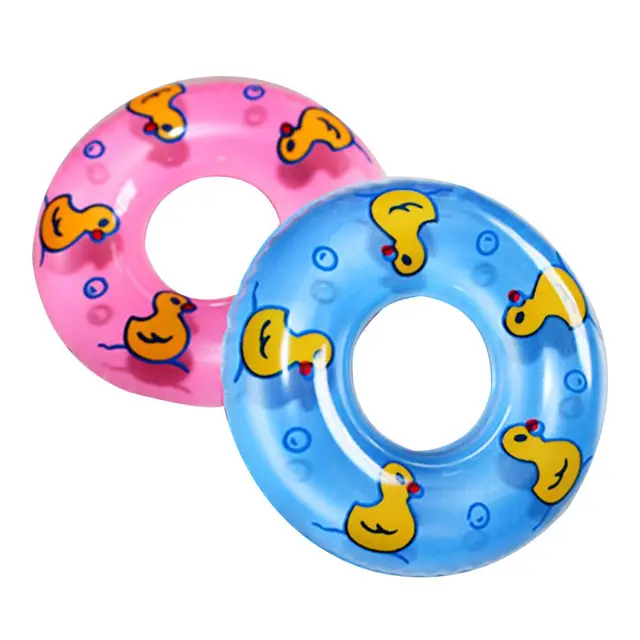 2 Pcs Baby Bath Toy Inflatable Swim Ring Toy Plastic Mini Swim Circle Gift for Kids (Pink & Blue) 1