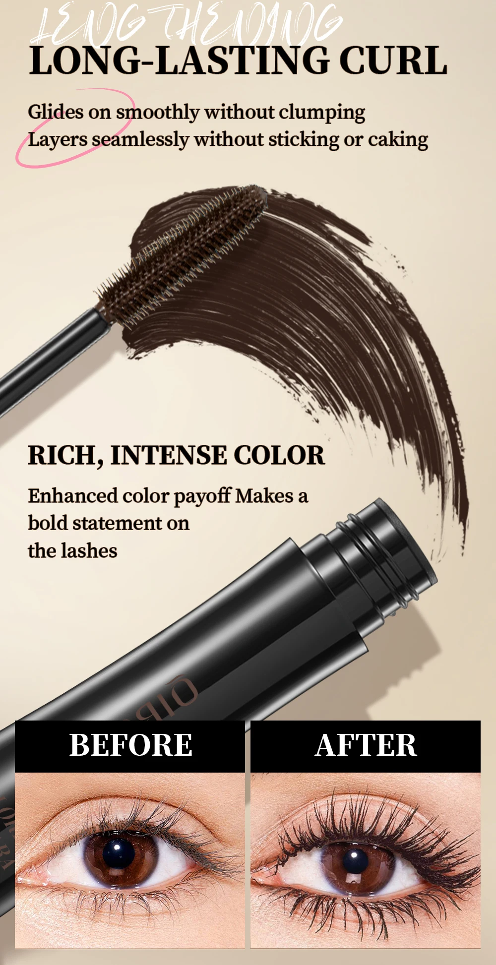 Waterproof Chocolate Brown Mascara For Lengthening And Curling_voghion.com